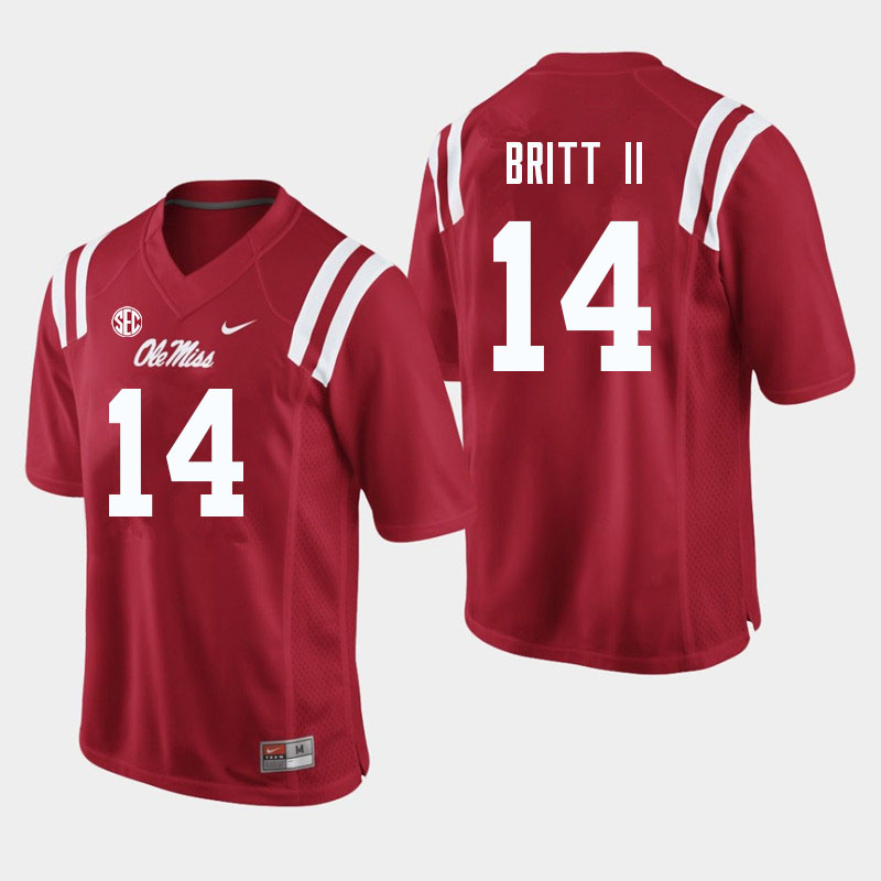 Men #14 Marc Britt II Ole Miss Rebels College Football Jerseys Sale-Red